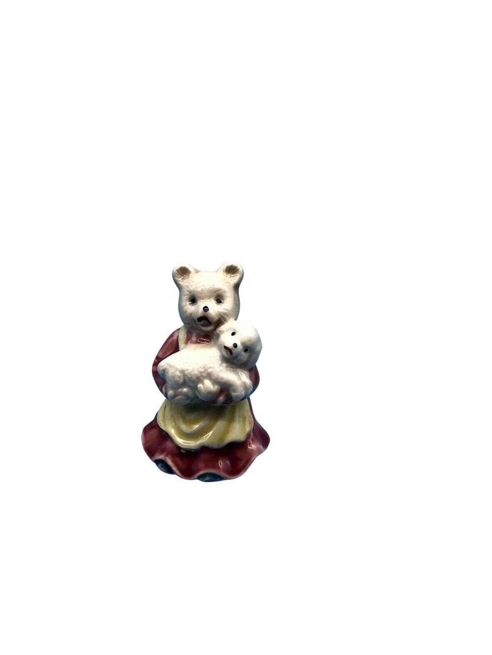 Unmarked Bear Figurine Mother Baby Porcelain Small 2x1x3 Multicolor Decor